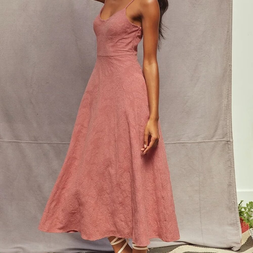 Lulus Time for Tea Dusty Rose Jacquard Sleeveless Maxi Dress